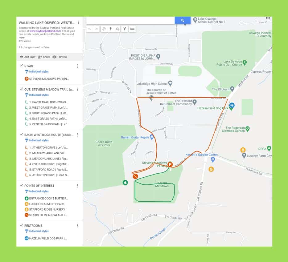 WALKING LAKE OSWEGO WESTRIDGE STEVENS MEADOW ROUTE MAP IMAGE 2