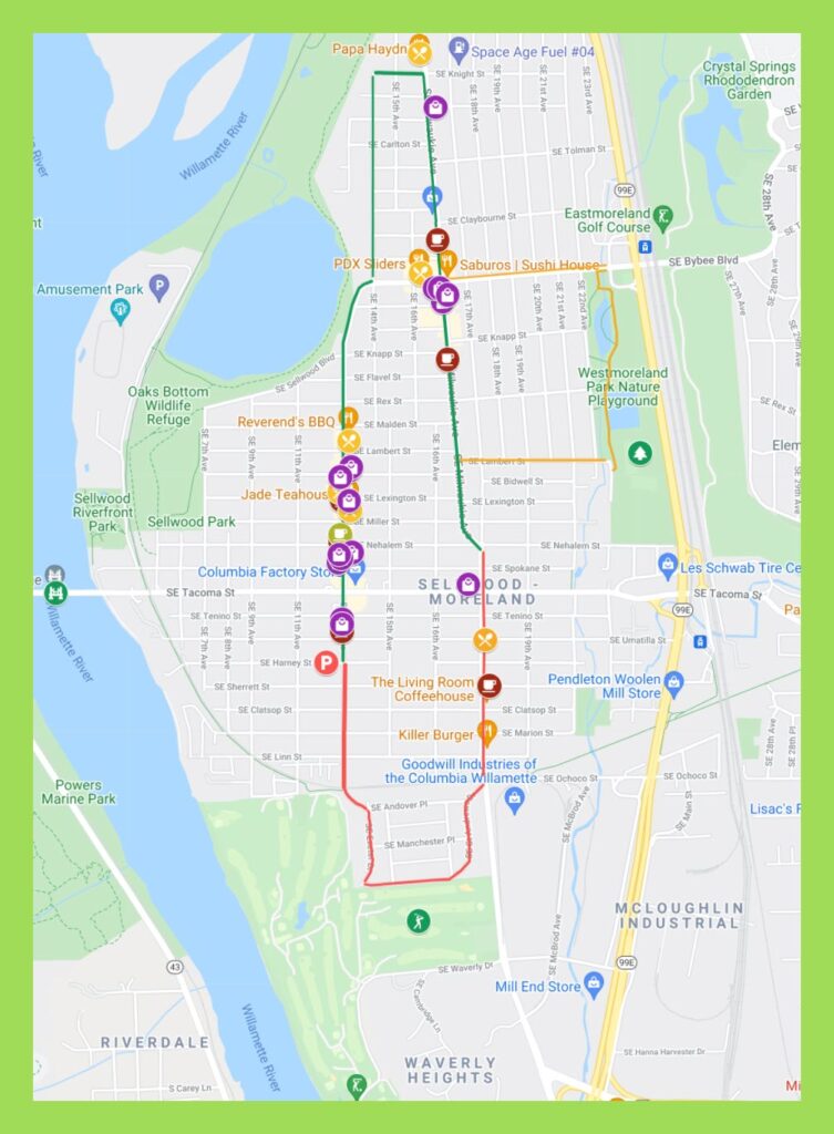 Walking Sellwood-Moreland: Oaks Bottom Overlook, Westmoreland Park, Garthwick Loop | Route Map
