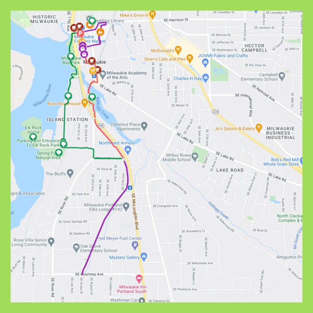 WALKING MILWAUKIE HISTORIC DOWNTOWN BAY PARK KELLOGG CREEK TRAIL ELK ROCK TROLLEY TRAIL