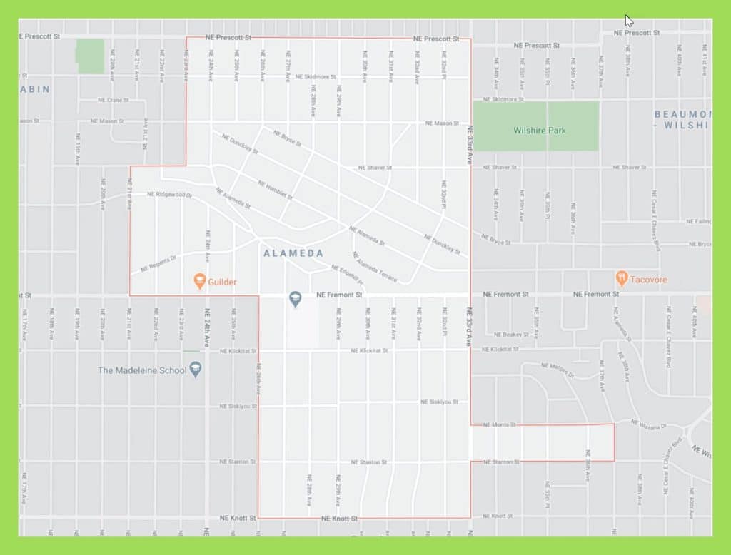 ALAMEDA NEIGHBORHOOD OUTLINE MAP