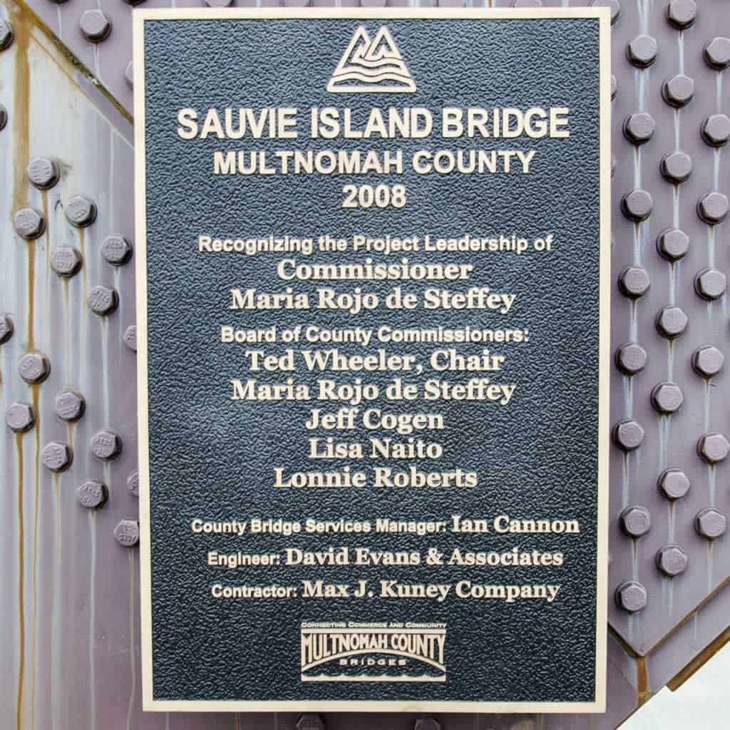 Sauvie Island Bridge Commemeration Plaque